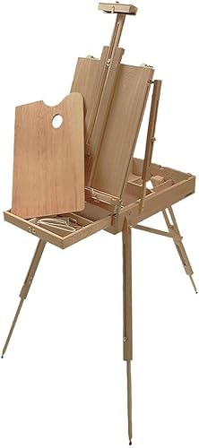 Monet Caballete francés – Caballete portátil de tamaño completo para pintar y dibujar – Caballete de madera de olmo ajustable con cajón de