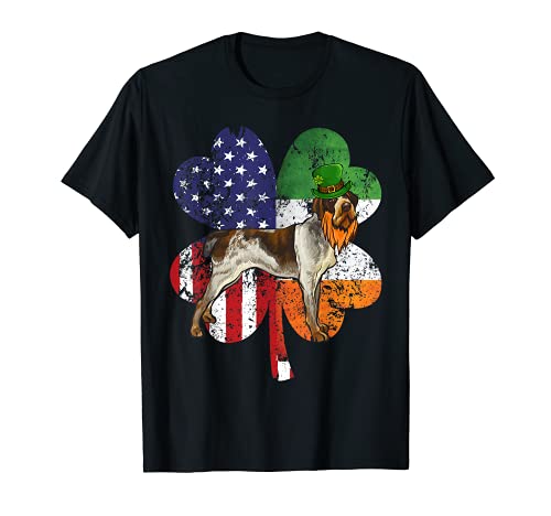St Patricks Day Irish American Flag Wirehaired Pointer Dog T-Shirt, Black