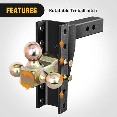 Image of Nilight Adjustable Tri-Ball Trailer Hitch Mount 8 Inch Drop /Rise Hitch 1-7 /8 inch 2 inch 2-5 /16 inch Fits 2-Inch Receiver 15000lbs GTW for Heavy Duty Truck with Anti-Theft Pin