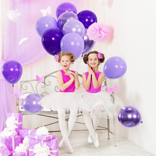 Image of 100pcs Purple Balloon Set | 12-Inch Metallic Chrome, Pearl, Lavender Lilac & Light Purple Balloons for Birthdays, Weddings, Baby Bridal Showers & Princess Parties