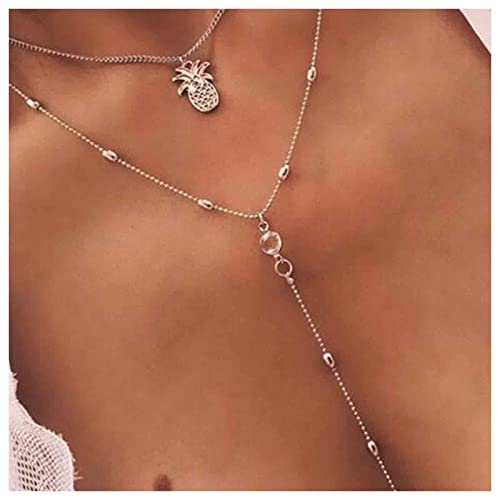 Yheakne Boho Layered Pineapple Collier Choker Or Long Lariat Chaîne Collier Drop Crystal Chain Y Collier Satellite Chaîne Choker Collier Bijoux pour Femmes et Filles