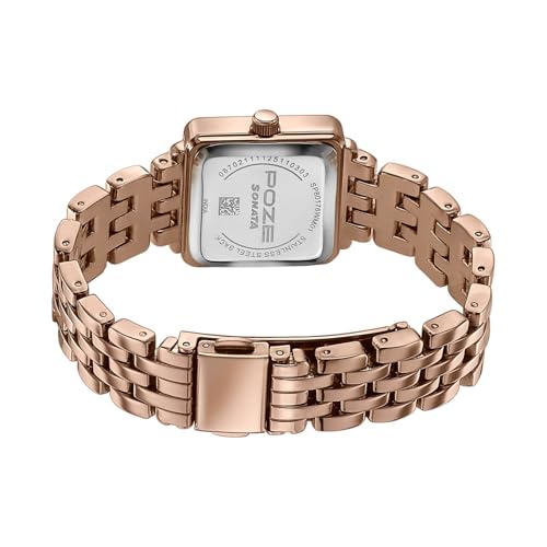 Image of Sonata Poze 8 Quartz Analog with MOP Brown Dial IP Rose Gold Solid Link Strap Watch for Women - SP80178WM01