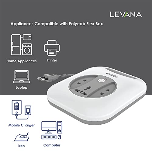 Image of Polycab 6A 2 PIN G-Square Flex Box with 4 Meter Power Cord For Home & Office Use With Surge Protection Socket For Computer & Laptop (White)