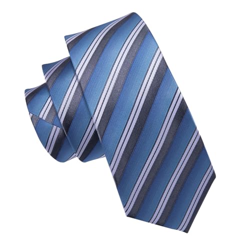 Image of Barry.Wang Silk Men Ties Formal Stripes Necktie and Tie Clip for Wedding Party Business Fashion Classic