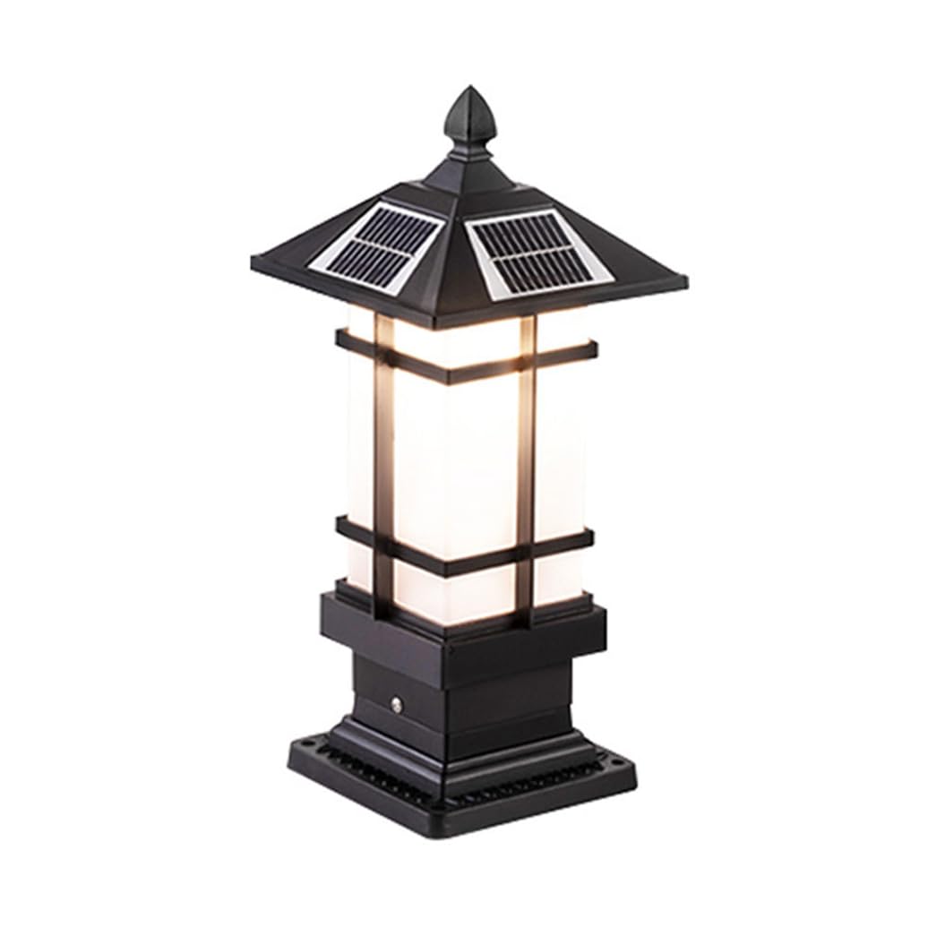 HCIPJQY Modern Patio Solar Pillar Cap Light with Pier Mount Base Japanese Style Solar Column Cap Lamp for Outside Farmhouse Waterproof Pole Lights with Black Coating Posts E26 Base