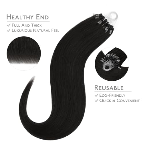 Image of WENNALIFE Microlink Hair Extensions Human Hair, 50g 50s 20 Inch Natural Black Remy Micro Bead Hair Extensions Real Human Hair Micro Link Micro Loop Straight Microlinks