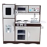 KIDS TOYLAND Pretend Kitchen Playset, Pretend Wooden Play Kitchen Toy with Realistic Sounds for Ages 3-8 Girls Boys