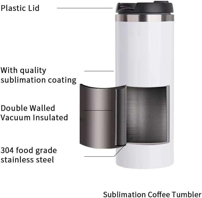PYD Life Sublimation Tumblers Water Bottles 14 OZ White with Lid Stainless Steel Double Walled Coffee Tumblers Flasks for Tumbler Heat Press 4 Pack - Image 3