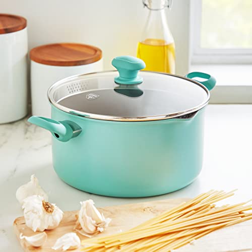 Greenlife Soft Grip Diamond Healthy Ceramic Nonstick, 6Qt Stock Pot With Strainer Lid, Pfas-Free, Dishwasher Safe, Turquoise #TOP1