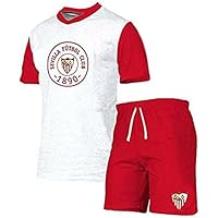 Sevilla CF Pijama Verano SFC Conjuntos, Multicolor Blanco/Rojo,
