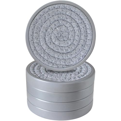 Drink Coasters Set of 5, Coasters for Drinks Absorbent, Wood Coasters for Coffee Table, Housewarming Gift for Farmhouse Home Decor,4 inches (Gray)