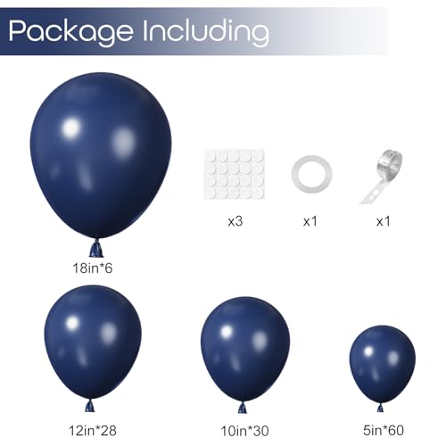 Image of Ouddy Party 129Pcs Navy Blue Balloons Arch Garland Kit 18 12 10 5 Inch | Different Sizes 6Pcs 18 inch Dark Blue Latex Balloons for Graduation Birthday Baby Shower Wedding Party Decorations