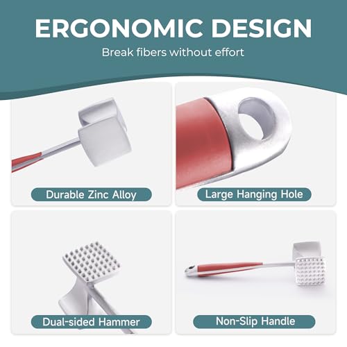 Image of KITEXPERT Meat Tenderizer Hammer with Comfortable-Grip Handle, Dual-side Mallet for Kitchen, Heavy Duty Pounder For Tenderizing Steak, Beef and Fish, Red