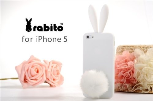 HOT!!! Cute Soft Rabito Bunny Case with Furry Removable Tail Holder for Apple iPhone 5 (WHITE)