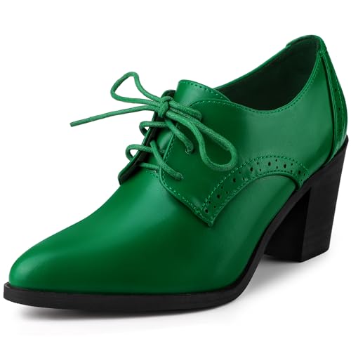 Perphy Pointy Toe Lace Up Block Heels Ankle Booties for Women