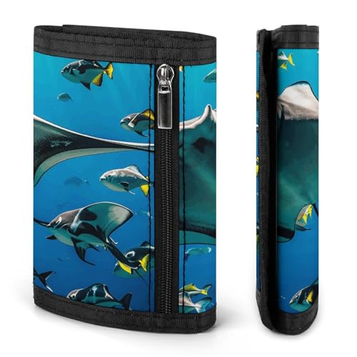Manta Ray And Fishes Slim Wallets for Men Money Clip Card Holder Wallet Men's Trifold Wallet And Coin Pocket3