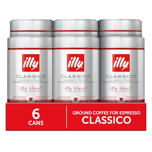 Image of illy Ground Espresso Coffee, Classico Medium Roast, 8.8oz, 6 Pack