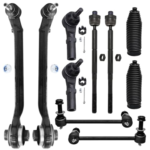 Image of Detroit Axle - 10pc RWD Front End Kit for 2015-2023 Chrysler 300 Dodge Challenger Charger, 2 Lower Forward Control Arms with Ball Joint 4 Inner Outer Tie Rods 2 Sway Bars 2 Boots Replacement
