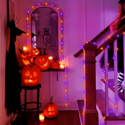 Heceltt 2 Pack Halloween Fairy Lights Indoor,Total 46ft 140LED Purple and Orange Fairy Lights Battery Operated with 8 Modes for Bedroom Stairs Decorations. - image 7