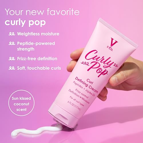 Image of V&Co. Beauty Curly Pop Curl Defining Cream - Curl Cream for Curly Hair, Anti Frizz & Moisturizing Hair Care with Peptides & Jojoba Oil - Defines Curls, Enhances Elasticity & Adds Hydration - 6 oz
