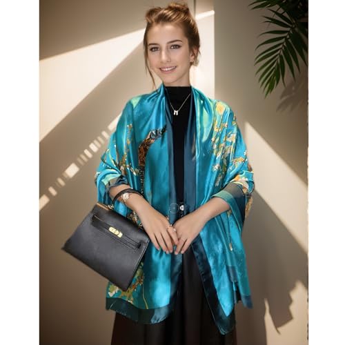 vimate 100% Large Silk Feeling Scarf-Women's Fashion Long Mulberry Silk Satin Neck Scarf Sunscreen Shawl Wrap Headscarf3