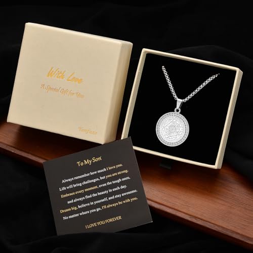 Seven Archangels Pendant Necklace For Men Women Protection Amulet Archangel Michael Coin Pendant Necklace Gabriel Uriel Spiritual Zircon Stainless Steel 22+2 inches4