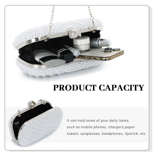 Image of Fecialy Pearl Clutch Purses for Women Wedding Crystal Beaded Evening Handbags Clutch with Pearl Chain