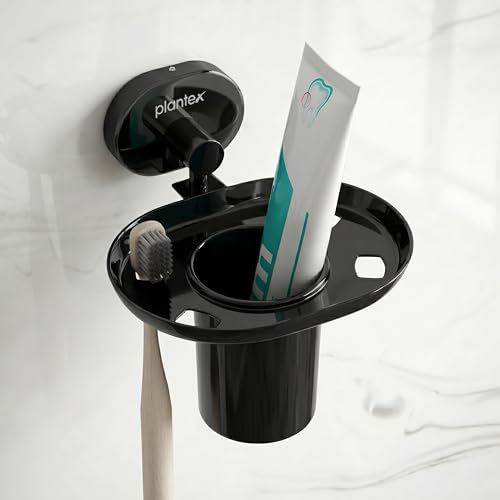 Image of Plantex J4 Stainless Steel Toothbrush Holder for Bathroom /Toothbrush Stand for Bathroom /Tumbler Holder /Bathroom Accessories (PVD Black Finish) Onix