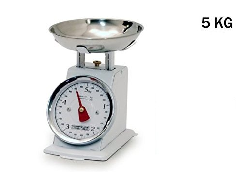 Euronovità Srl Báscula Blanca de Cocina 5 kg mecánica analógico con Estilo Retro 'de Metal con Plato de Acero
