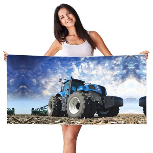 Bkdogkt Toalla de playa con estampado de tractor de granja, toalla de playa de gran tamaño para adultos, ligera