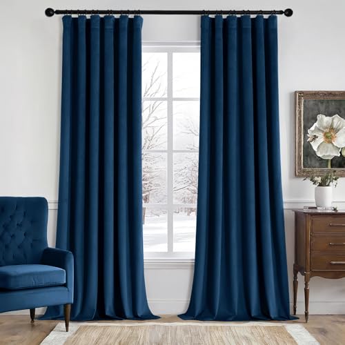 Image of MIULEE Velvet Curtains 50W x 90L 2 Panels Navy Blue Blackout Curtains | Luxury velvet fabric, pinch pleat design, back tab hooks, thermal insulated, blackout light blocking, for living room bedroom