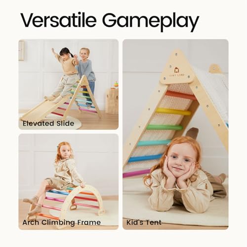 image for Tiny Land Pikler Triangle Set, 7-in-1 Foldable Pikler Triangle Climbin