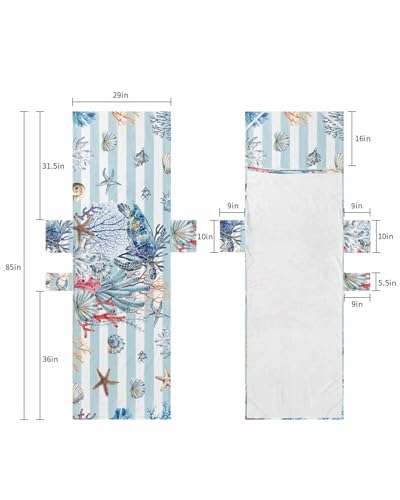 Coastal Turtle Beach Chair Cover with Side Pockets,Microfiber & Quick Dry Pool Chaise Lounge Chair Towels Covers for Sun Sunbathing Patio Garden Hotel,Nautical Striped Coral Starfish Shell Conch Blue