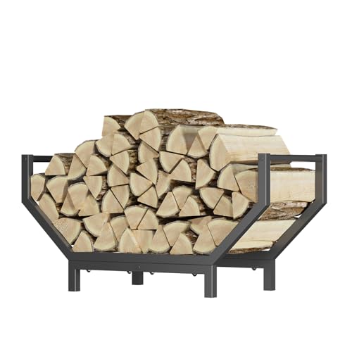 Mointal Leñero Metálico en Forma de U, 64.5x23.5x31.5cm, Soporte de Leña para Chimenea, Patio, Porche & Jardín, Uso Interior y Exterior, Negro
