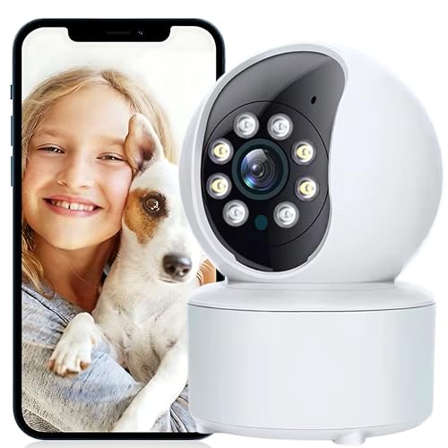 Cámara Vigilancia WiFi Interior - camaras vigilancia domicilio wifi con sensor de movimiento, visión nocturna - cámara vigilancia interior con grabacación continua, nofiticaciones, alarma, Luces NF-L