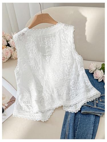 GORGLITTER Women's Plus Size Lace Cardigan Sleeveless Embroidered Button Up Open Front Lightweight Vest Cardigan Sweater2