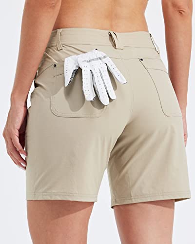 Willit Women's Golf Hiking Shorts 7" Quick Dry Athletic Shorts Casual Summer Shorts With Pockets Water Resistant Khaki 6 #TOP1