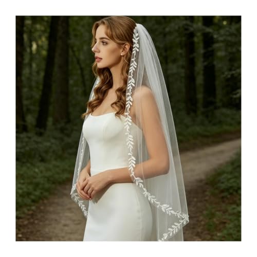 Velo de novia mantilla catedral con encaje de hojas largo ajustable 5