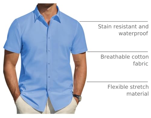 Image of J.VER Men's Short Sleeve Dress Shirts Stretch Stain Shield Casual Button Down Shirts Solid Formal Shirt