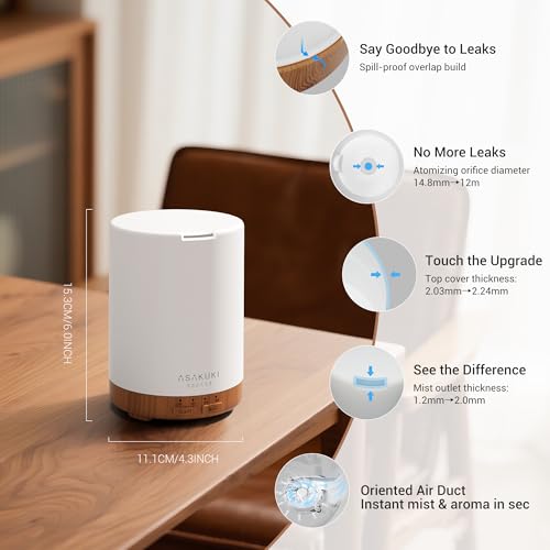 Image of ASAKUKI 300ML Essential Oil Diffuser, Quiet 5-in-1 Premium Humidifier, Home Fragrance Aroma Diffuser with 7 LED Color Changing Light and Auto-Off Switch -Light Brown