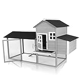 Pirecart 84‘’ Chicken Coop, Large Wooden Hen House, 2-Story Outdoor Poultry Cage, W/Ramp, Weather-Proof Roof, 12X12‘’Nesting Box, Removable Tray for 3-5 Chicken, Rabbit, Guinea Pig