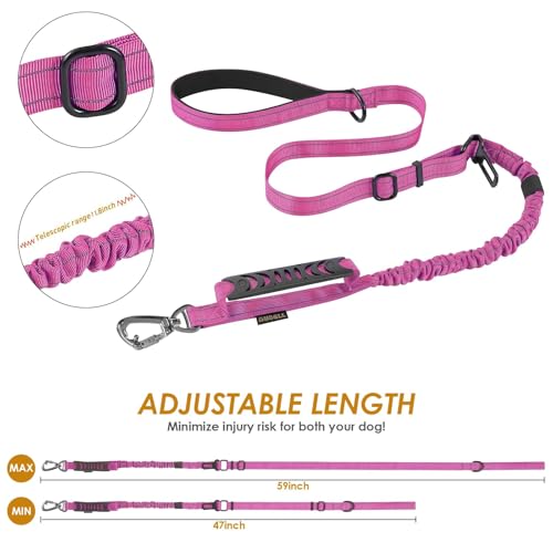AUBELL Tactical Dog Lead Heavy Duty,4-6ft Reflective Strong No Pull Bungee Lead for Medium Large Dogs with Comfortable Padded Double Handle,Car Harness, 360 Degree Rotating Carabiner,Pink - Image 4