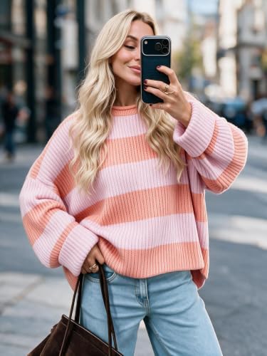 Image of Simier Fariry Womens Fall Winter Long Sleeve Oversized Striped Sweater