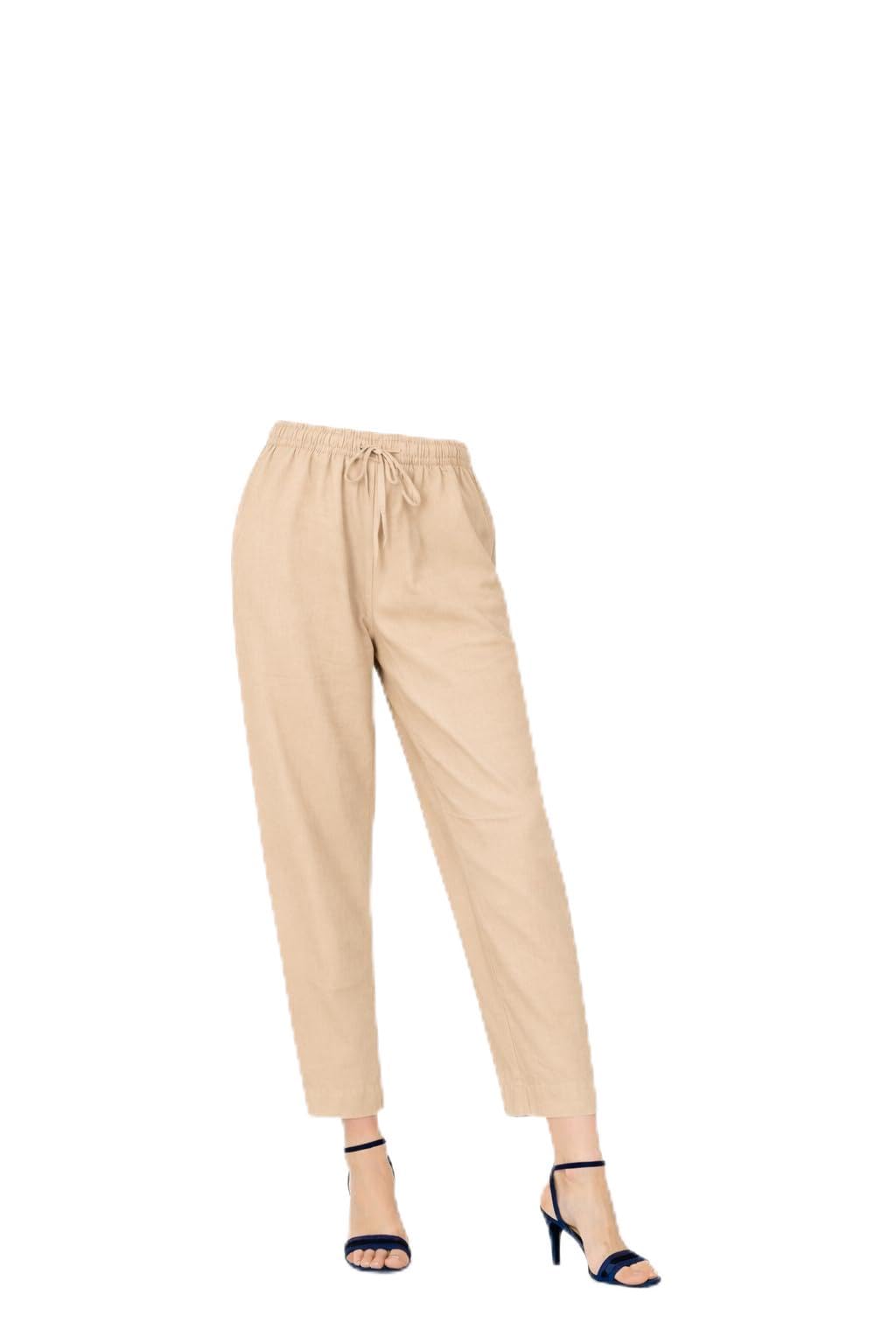 shaneka Women's Beige Drawstring Pants, Elastic Waist, Casual Relaxed Fit Trousers-picture-56