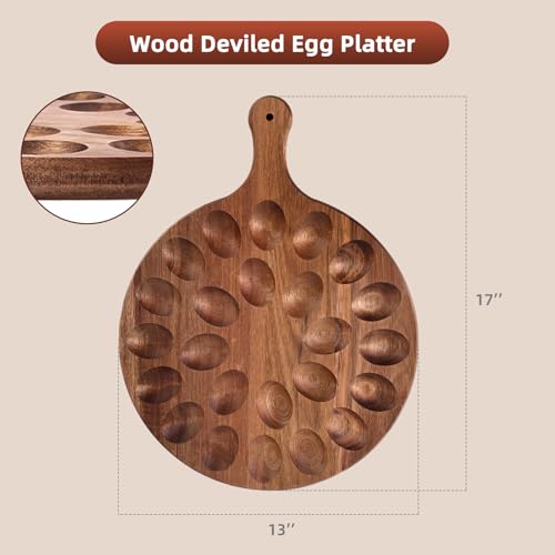 Hansgo HH0286 Deviled Egg Platter, Wooden Deviled Egg Tray 24 Holes Round Egg Holder Charcuterie Board Easter Deviled Egg Carrier thumb #1