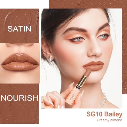 2. Bild von Oulac Orange Pflegender Lippenstift - Matte mit Satin Finish Lippenstifte, Cremige Textur, Feuchtigkeitsspendender Lippen, Langanhaltender Hochpigmentiert, Mit Shea Butter, Vegane, 4g, SG10 Bailey