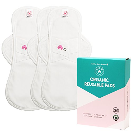 Hesta Reusable Pads - Cotton Cover Layer, Menstrual Pads, 3 Count (Large, Wing/White)