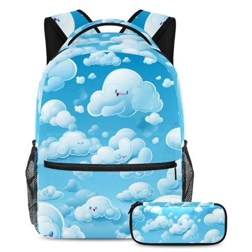 Sac à dos nuages colorés avec trousse pour l'école et les voyages