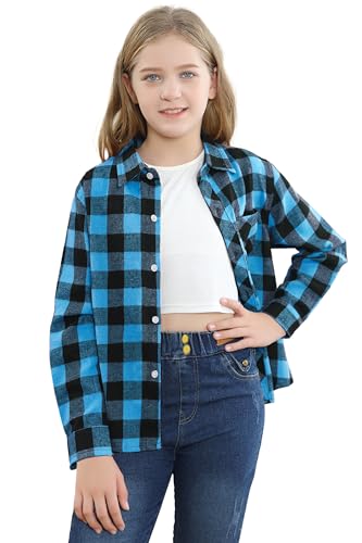Image of SANGTREE Women and Girls Long Sleeve Flannel Casual Button Down Plaid Shirt