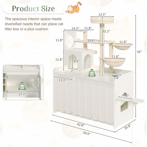 Árbol para Gatos con Caja de Arena, Torre y Condominio 51" Blanco miniatura 3